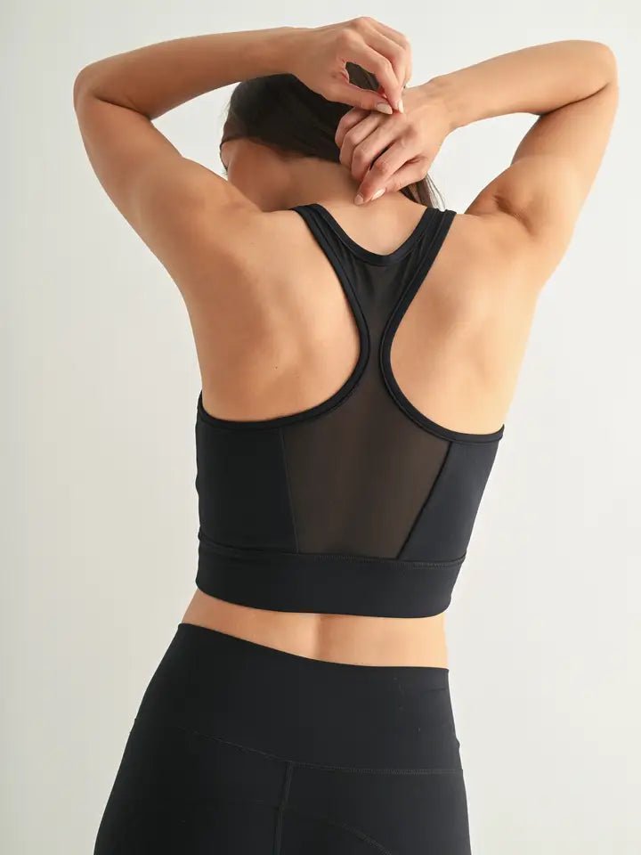 MONO B BLACK MESH RACERBACK SPORTS BRA - No Ma'am Fit